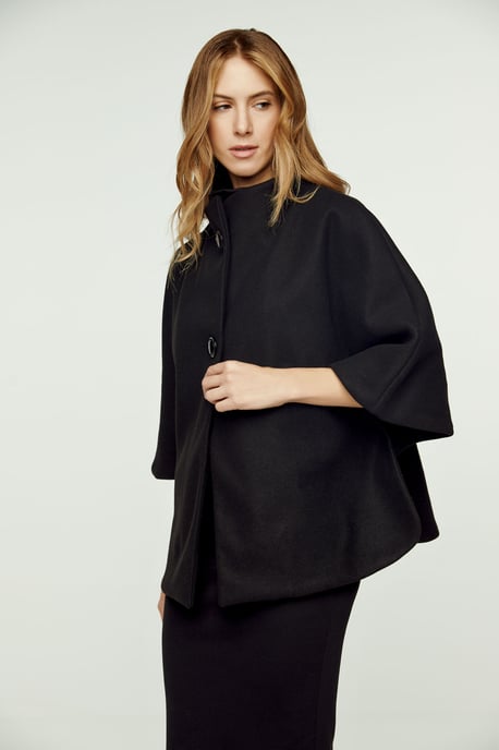 Black Faux Mouflon Cape with Buttons