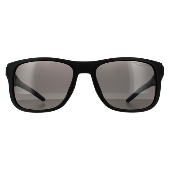 Gafas de sol polarizadas Tommy Hilfiger Wrap para hombre en negro mate y gris - Image 1