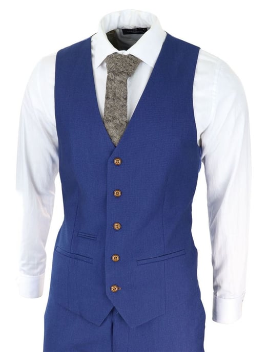 Traje clásico de tres piezas con diseño de ojo de pájaro en azul real para hombre - Image 2