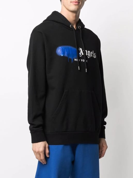 Sudadera negra con logo spray azul de Palm Angels New York - Image 2