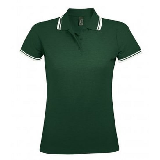SOLS Womens/Ladies Pasadena Tipped Short Sleeve Pique Polo Shirt (Forest/White) - Image 1