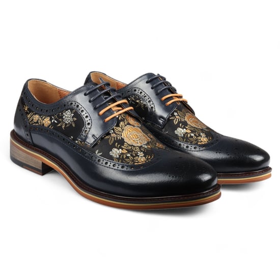 Zapatos de vestir brogue de cuero azul marino con estampado floral para hombre Justin Reess - Ross - Image 2