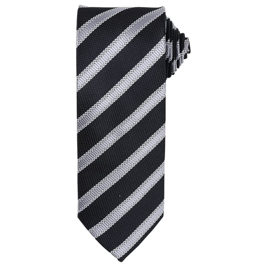 Premier Mens Stripe Waffle Tie (Black/Dark Grey) - Image 1