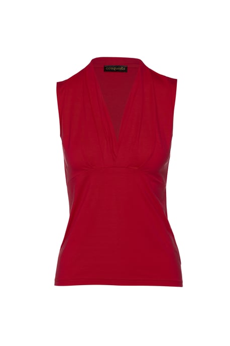 Red Faux Wrap Sleeveless Top