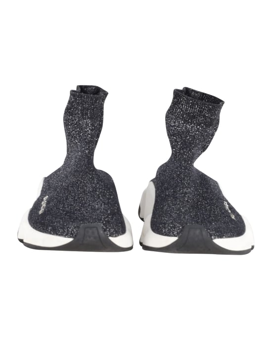 Balenciaga Glittered Speed Trainers in Black and Silver Polyester - Image 2
