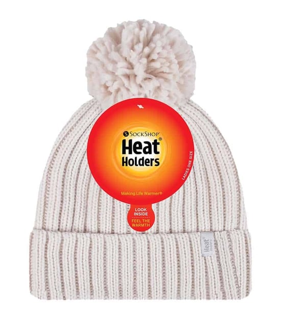 Señoras acanalado manguito térmico aislado invierno Pom Pom Bobble Hat - Image 2