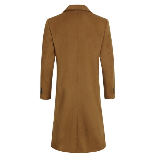 Men's Knee-Length Winter Wool Coat Slim Fit Turn-Down Collar Business Coats Khaki - Image 3