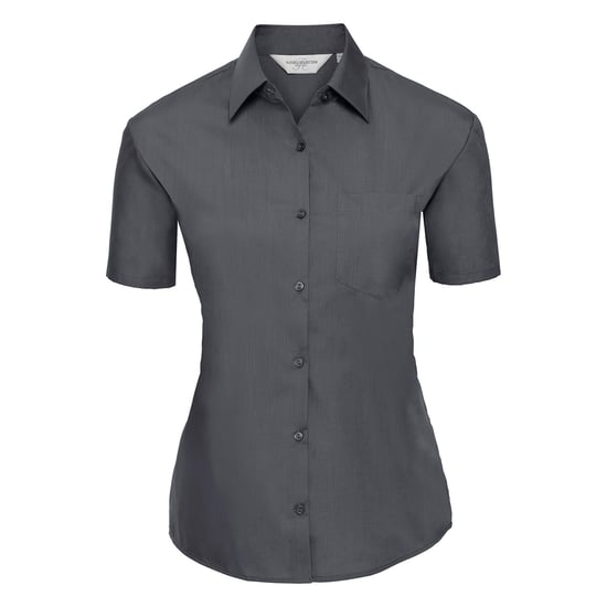 Russell Collection Womens/Ladies Poplin Easy-Care Short-Sleeved Shirt (Convoy Grey)