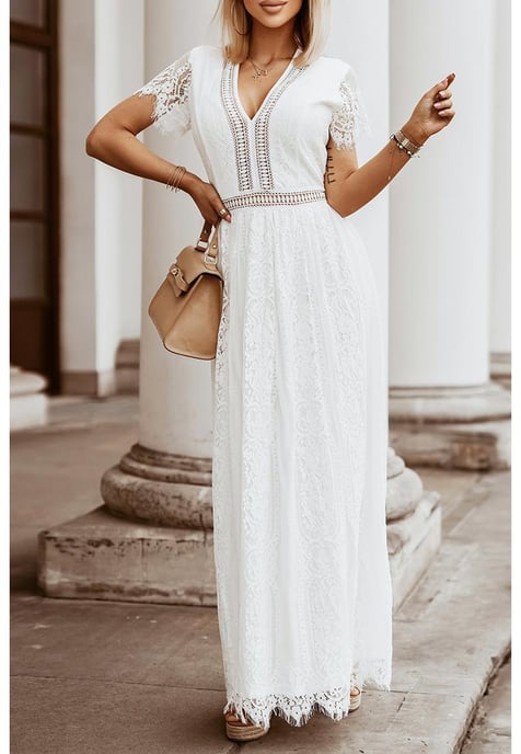 Vestido Largo de Encaje 'Llena Tu Corazón' para Mujer de en Blanco - Image 1