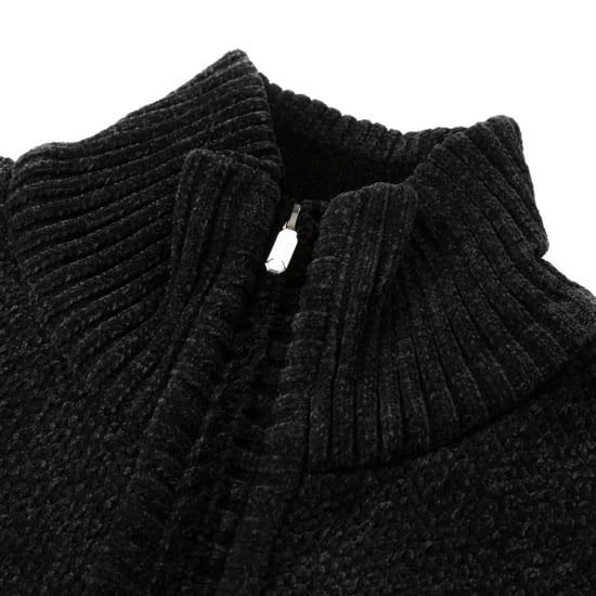 Men's Cardigan with Zip and Stand-Up Collar, Lined Chunky Knit Pullover Black - Image 5