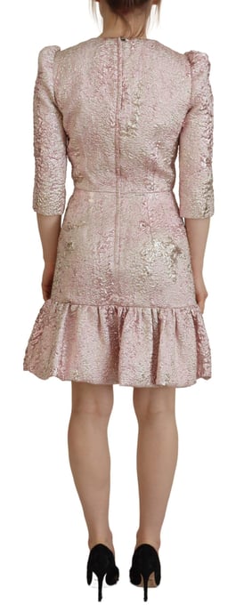 Vestido midi de mujer de manga 3/4 en jacquard rosa de Dolce & Gabbana - Image 3
