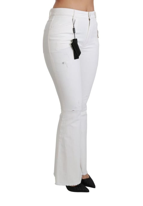 Pantalones acampanados de algodón elástico blancos Heart de Dolce & Gabbana para mujer - Image 3