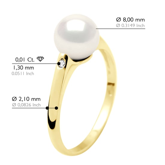 Ring Solitaire Diamonds 0,02 Cts - Real Cultured Freshwater Pearl Round 8-9 mm - Image 2