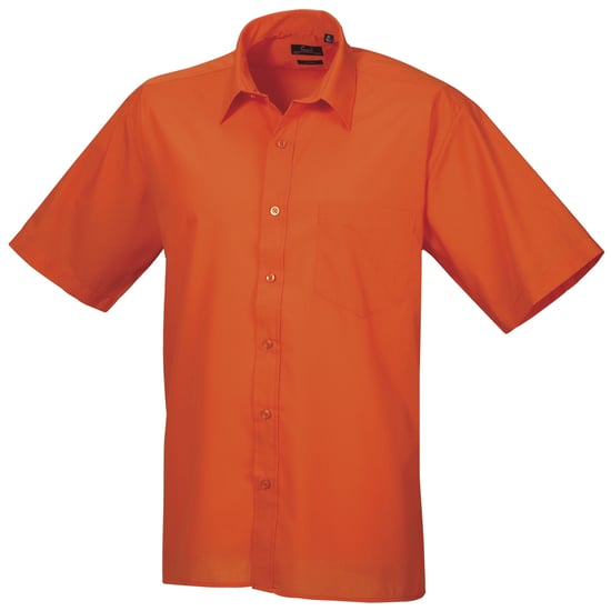 Premier Mens Short Sleeve Formal Poplin Plain Work Shirt (Orange) - Image 1