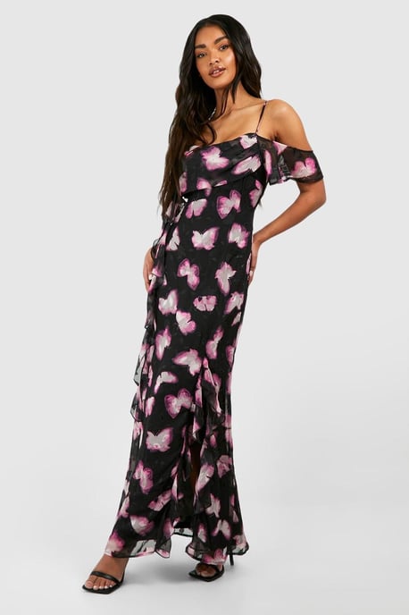 Printed Draped Sleeve Maxi Slip Dress - Image 1