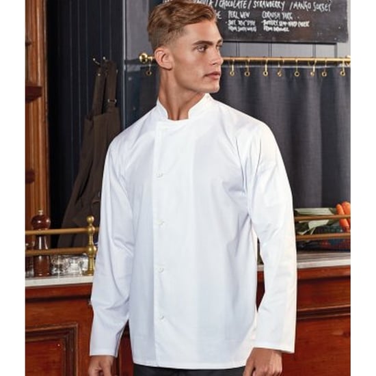 Premier Mens Essential Long-Sleeved Chef Jacket (White) - Image 3