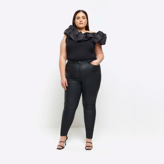 River Island Womens Skinny Jeans Plus Black Coated High Waisted
