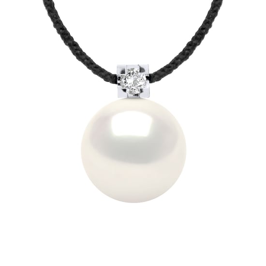 DIADEMA - Necklace - Black Nylon - White Freshwater Pearl and Real Diamond
