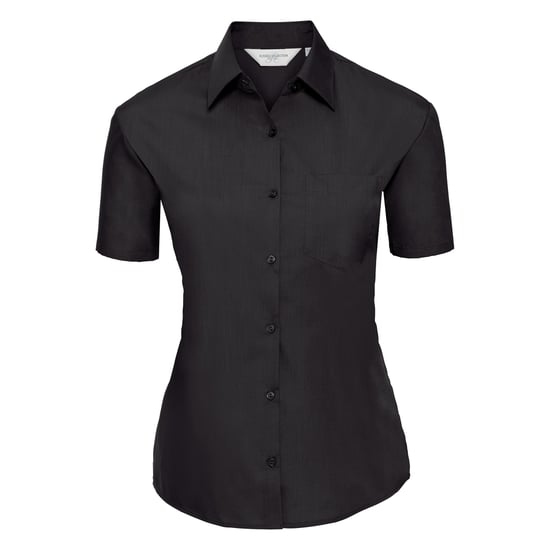 Russell Collection Ladies/Womens Short Sleeve Poly-Cotton Easy Care Poplin Shirt (Black) - Image 1