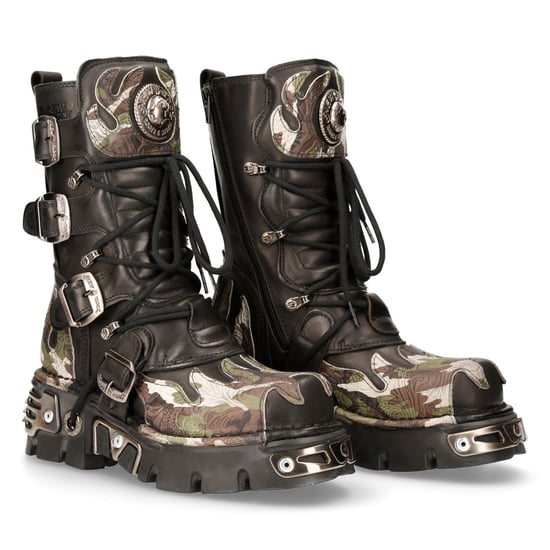 New Rock Flame Accented Camouflage Leather Biker Boots- M-591-S15