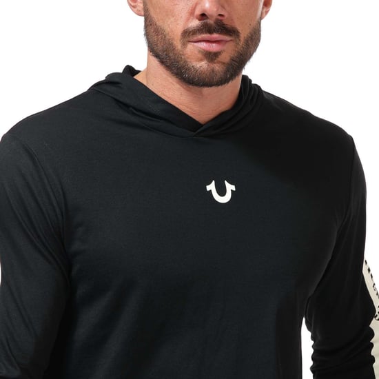 Men's True Religion Hooded Long Sleeve Logo T-Shirt in Black