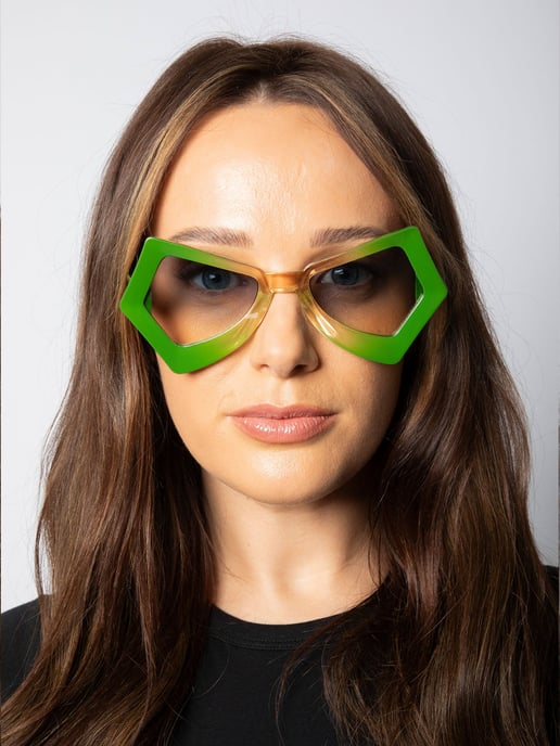 2 Tone Angular Sunglasses in Green