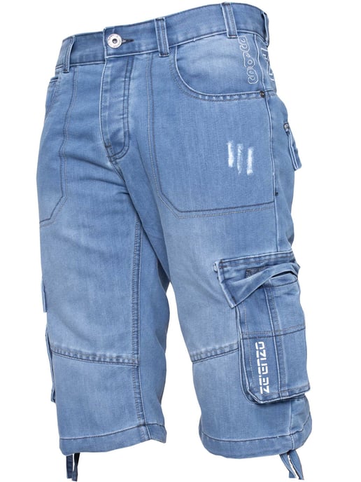 Enzo Mens Cargo Combat Denim Shorts