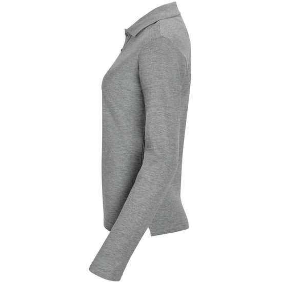 SOLS Womens/Ladies Podium Long Sleeve Pique Cotton Polo Shirt (Grey Marl) - Image 3