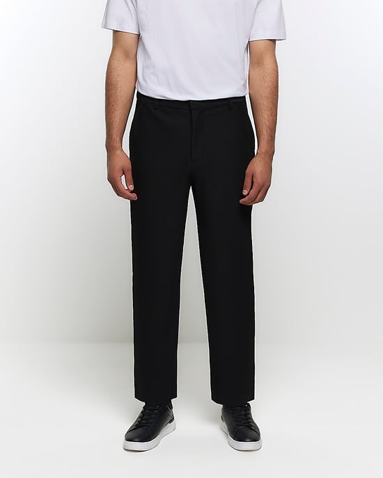 River Island Mens Smart Trousers Black Tapered Fit Plisse - Image 1