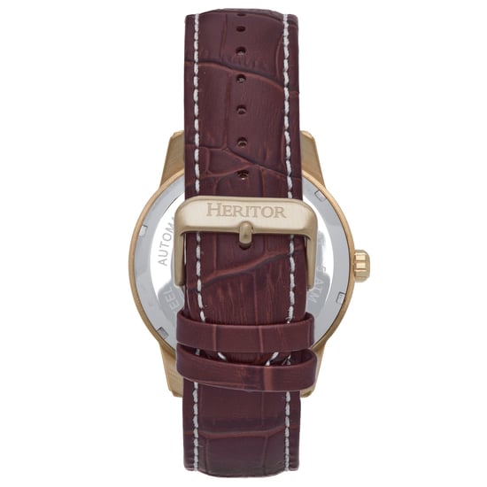 Heritor Automatic Davies Semi-Skeleton Leather-Band Watch