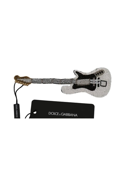 Dolce & Gabbana Women's Gold Brass Beaded Guitar Pin Accessory Brooch