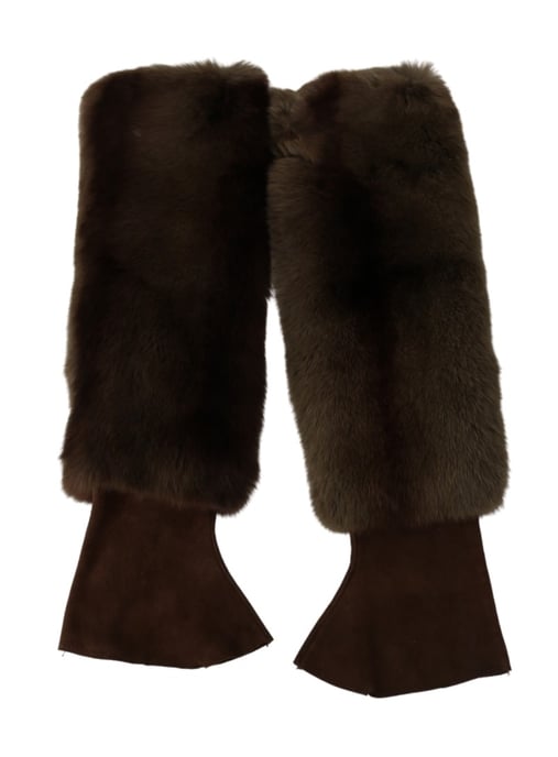 Guantes de piel sin dedos de longitud hasta el codo en marrón para mujer de Dolce & Gabbana - Image 3
