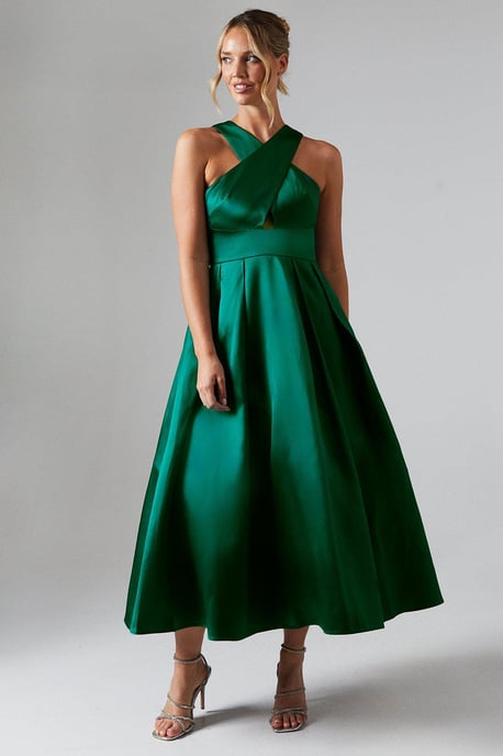 Cross Neck Twill Bridesmaids Dress - Image 1