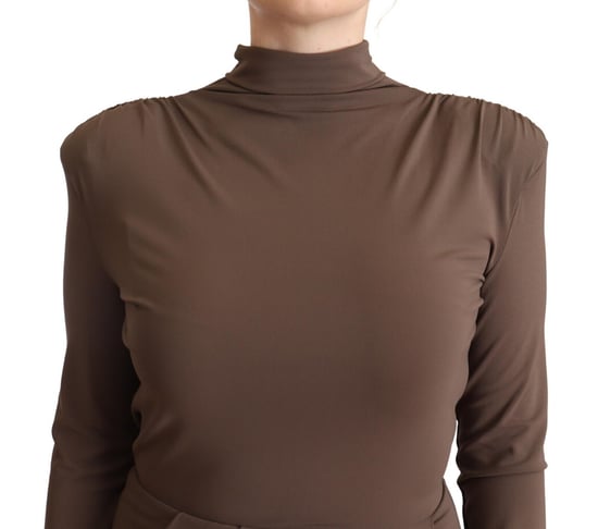 Vestido de tubo de cuello alto de acetato marrón de manga larga para mujer Patrizia Pepe - Image 3