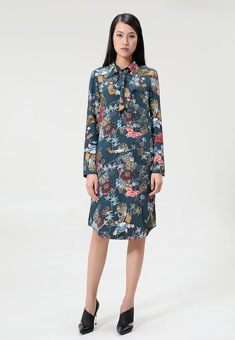 Flower-print ascot-tie shirt-dress - Image 2