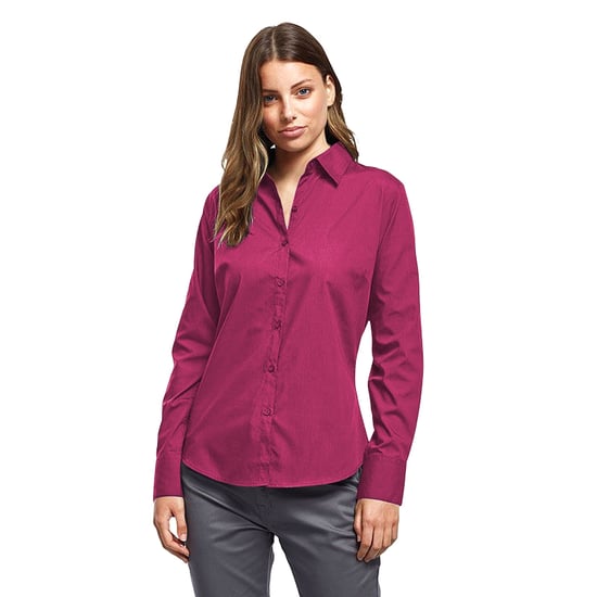 Premier Womens/Ladies Poplin Long-Sleeved Blouse (Hot Pink) - Image 3