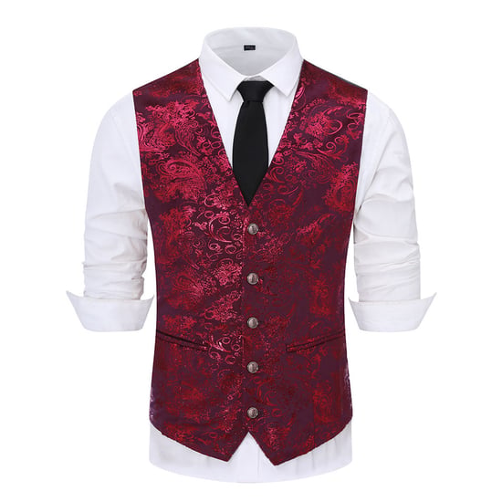 Slim Fit Red Printed Vest Waistcoat
