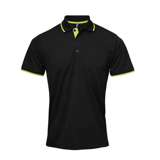 Premier Mens Coolchecker Contrast Pique Polo Shirt (Black/Lime Green) - Image 1