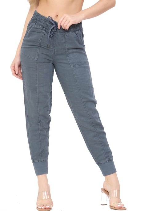 MYT Womens Elasticated Waist Cotton Cuffed Trousers in Airforce Blue