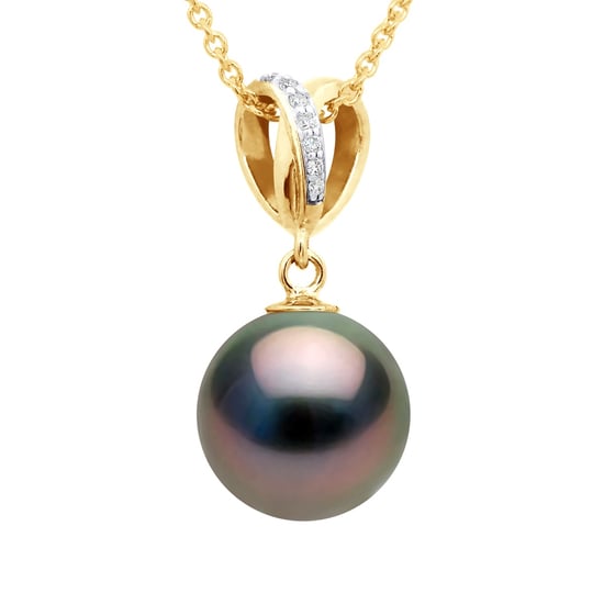 Pendant Double Knot Yellow Gold - Real Cultured Tahiti Pearl Round 10-11 mm - Image 1