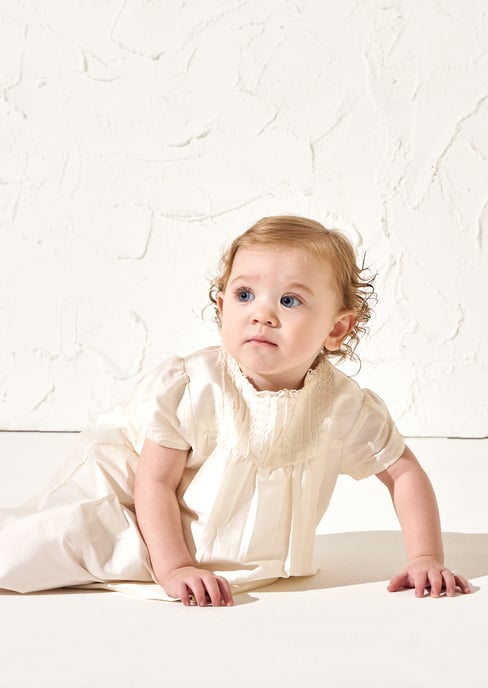 Sofia Ivory Tafetta Lace Trim Dress