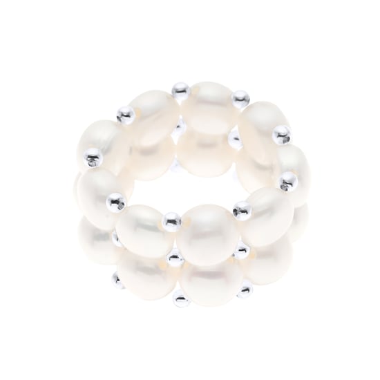 Ring 2 Rows - Hand Made - of Real Freshwater Pearls - COLOR NATURAL WHITE - 4 mm