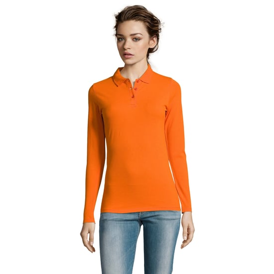 SOLS Womens/Ladies Perfect Long Sleeve Pique Polo Shirt (Orange) - Image 5