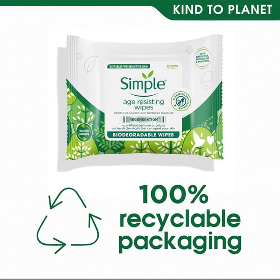 Simple Regeneration Age-Resisting Cleansing Wipes with Green Tea Goodness, 3Pack