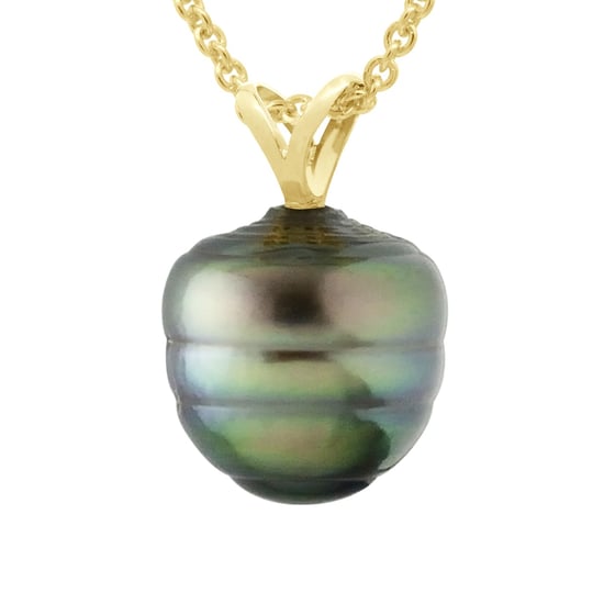 Beaded Pendant V Thread Yellow Gold 750 and Real Cultured Tahiti Pearl Circled 9-10 mm