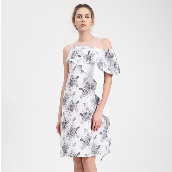 Asymmetric flower print dress