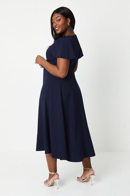 Plus V Neck Short Sleeve Ponte Midi Dress
