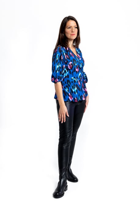 Leopard print wrap top - Blue