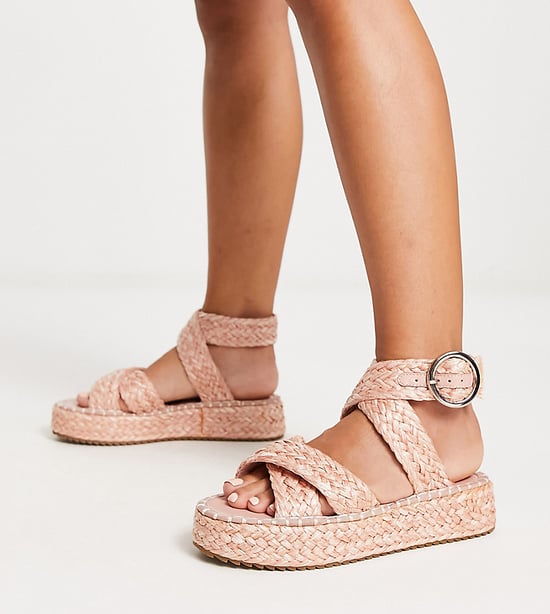ASOS DESIGN Wide Fit Journey raffia espadrille in pink - Image 1