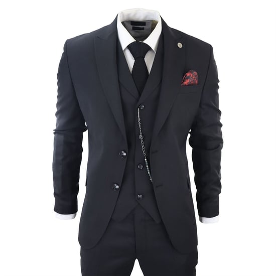 Traje clásico negro liso de tres piezas para hombre - Image 2